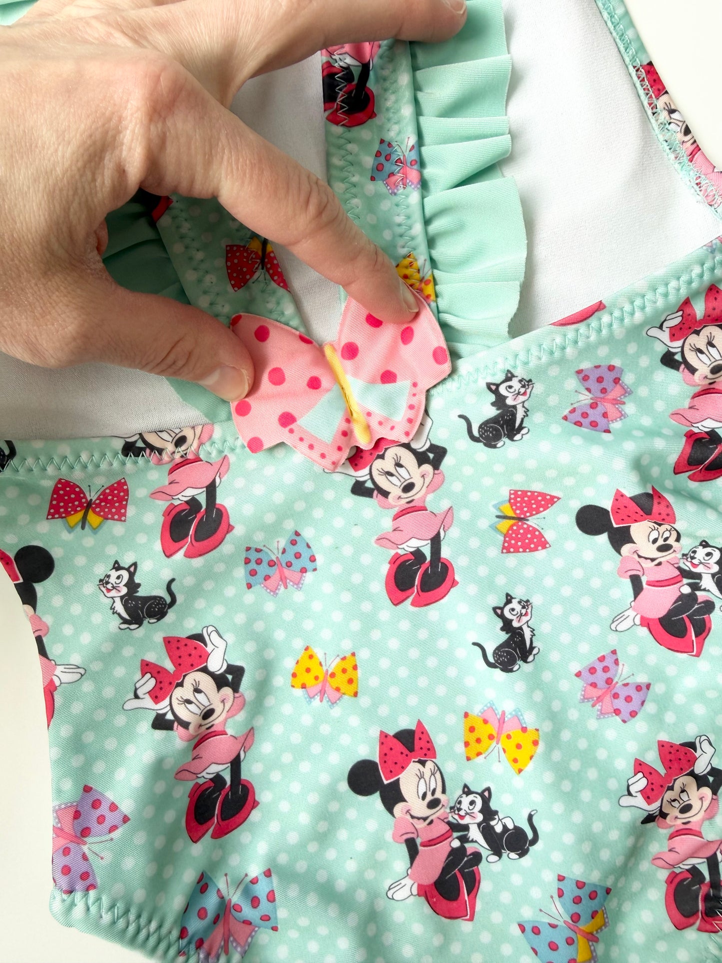 The Disney Store Light Blue Polkadot Minnie & Figaro One Piece Swimsuit (4T)
