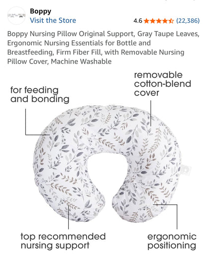 Boppy Original Feeding & Infant Support Pillow - White & Grey Leaves