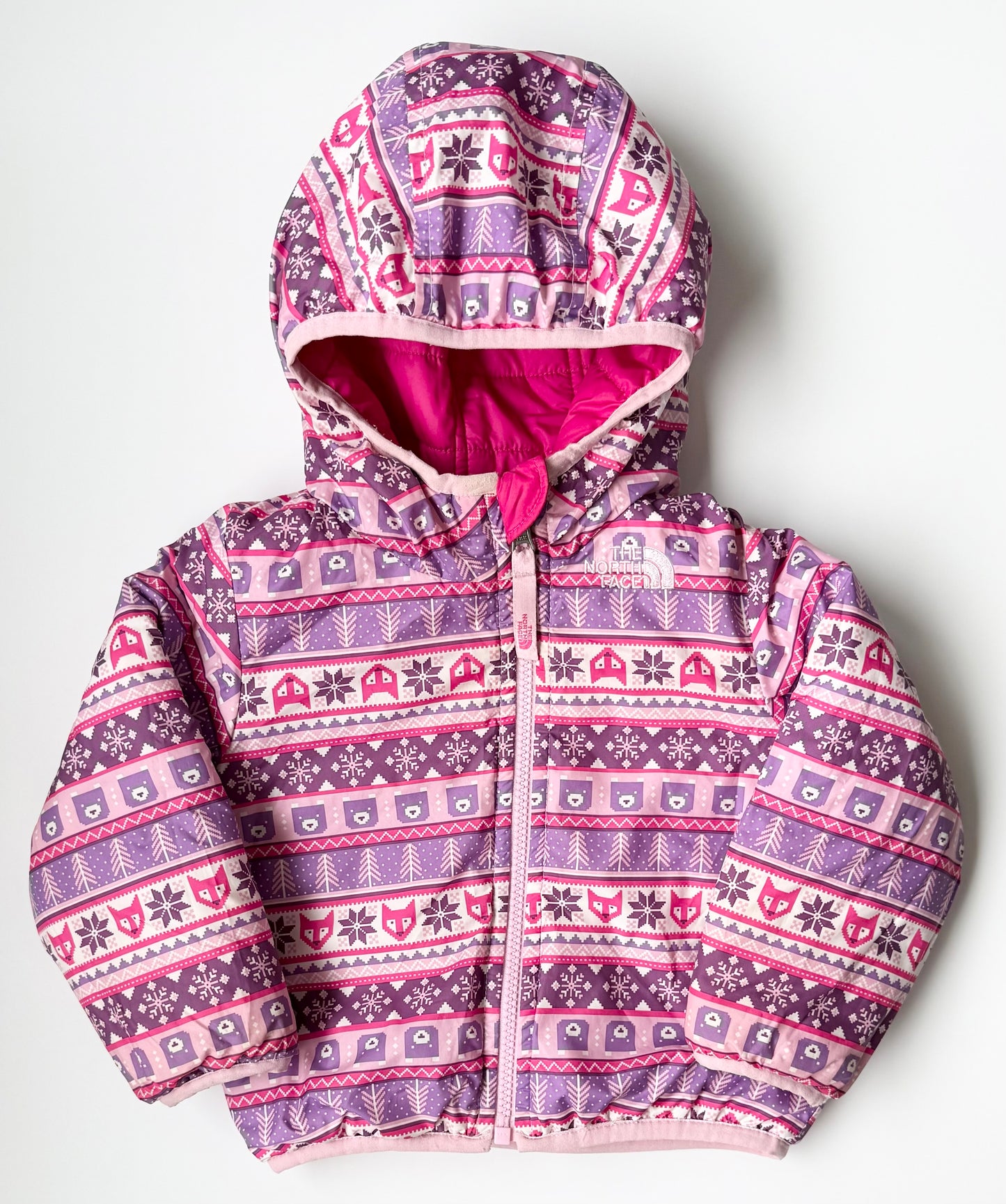 The North Face Perrito Pink & Animal Geometric Puffer Reversible Jacket (12-18 Months)