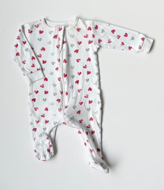 Petit Lem White & Red Hearts Sleeper (3 Months)
