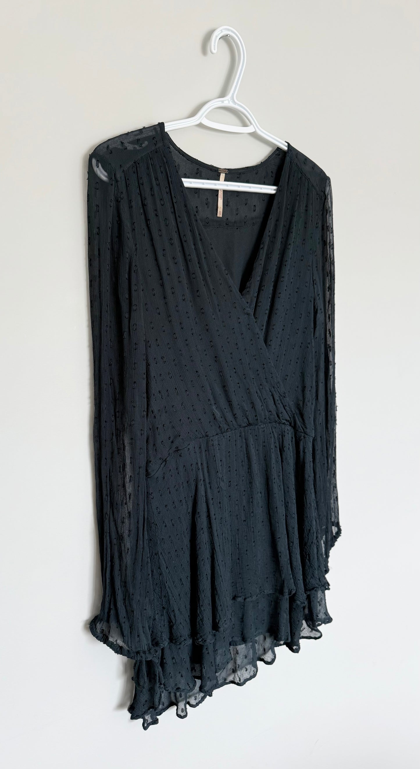 Women’s Free People Daliah Peasant Textured Mini Boho Dress in Holly Deep Jade Green (Extra Small)