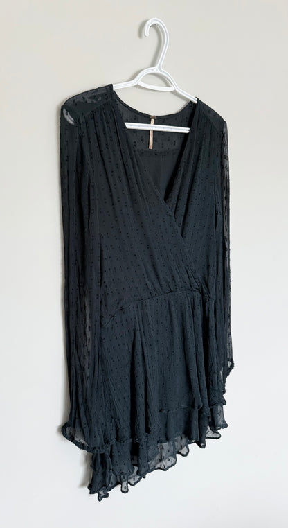 Women’s Free People Daliah Peasant Textured Mini Boho Dress in Holly Deep Jade Green (Extra Small)