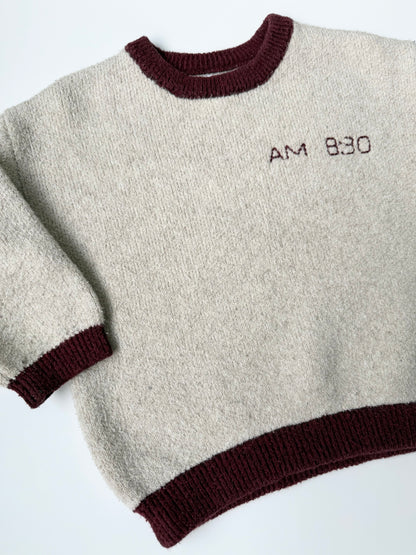 Zara Cream & Burgundy “AM 8:30” Knit Sweater (18-24 Months)