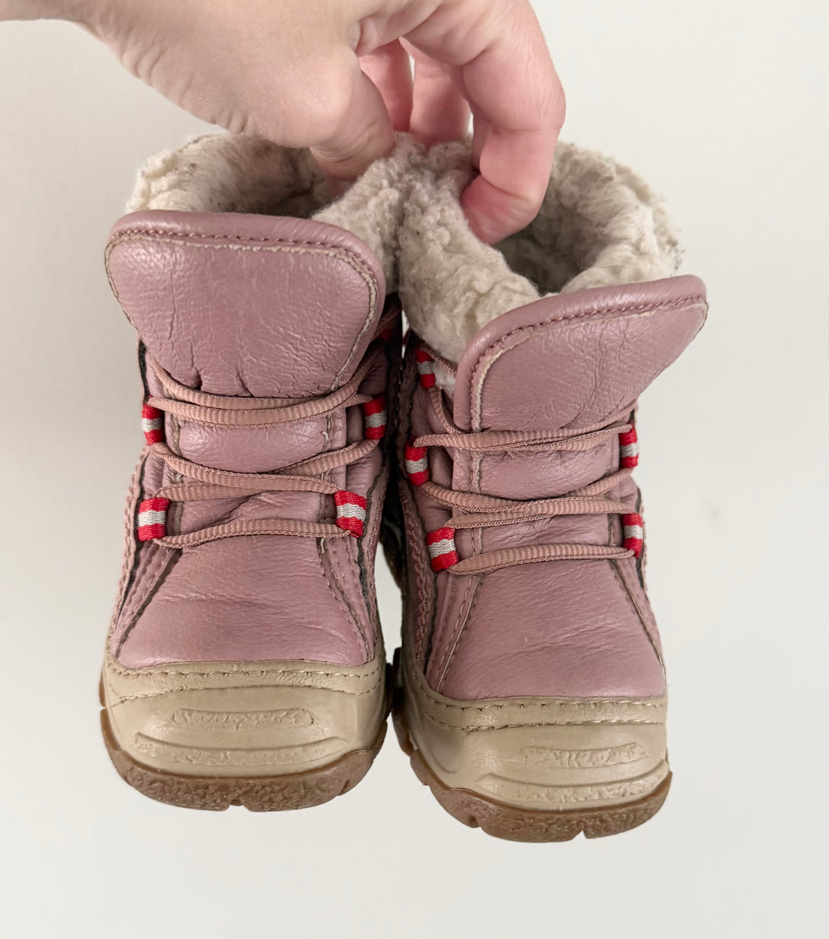 Olang Randa Dusty Pink Fur Trim Lace Up Boots (5/5.5)