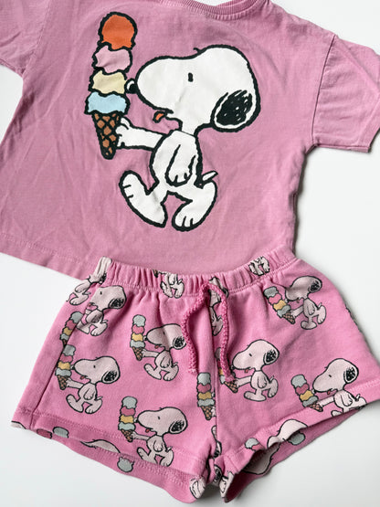 Zara x Peanuts Pink Snoopy Ice Cream T-Shirt & Matching Shorts (18-24 Months)