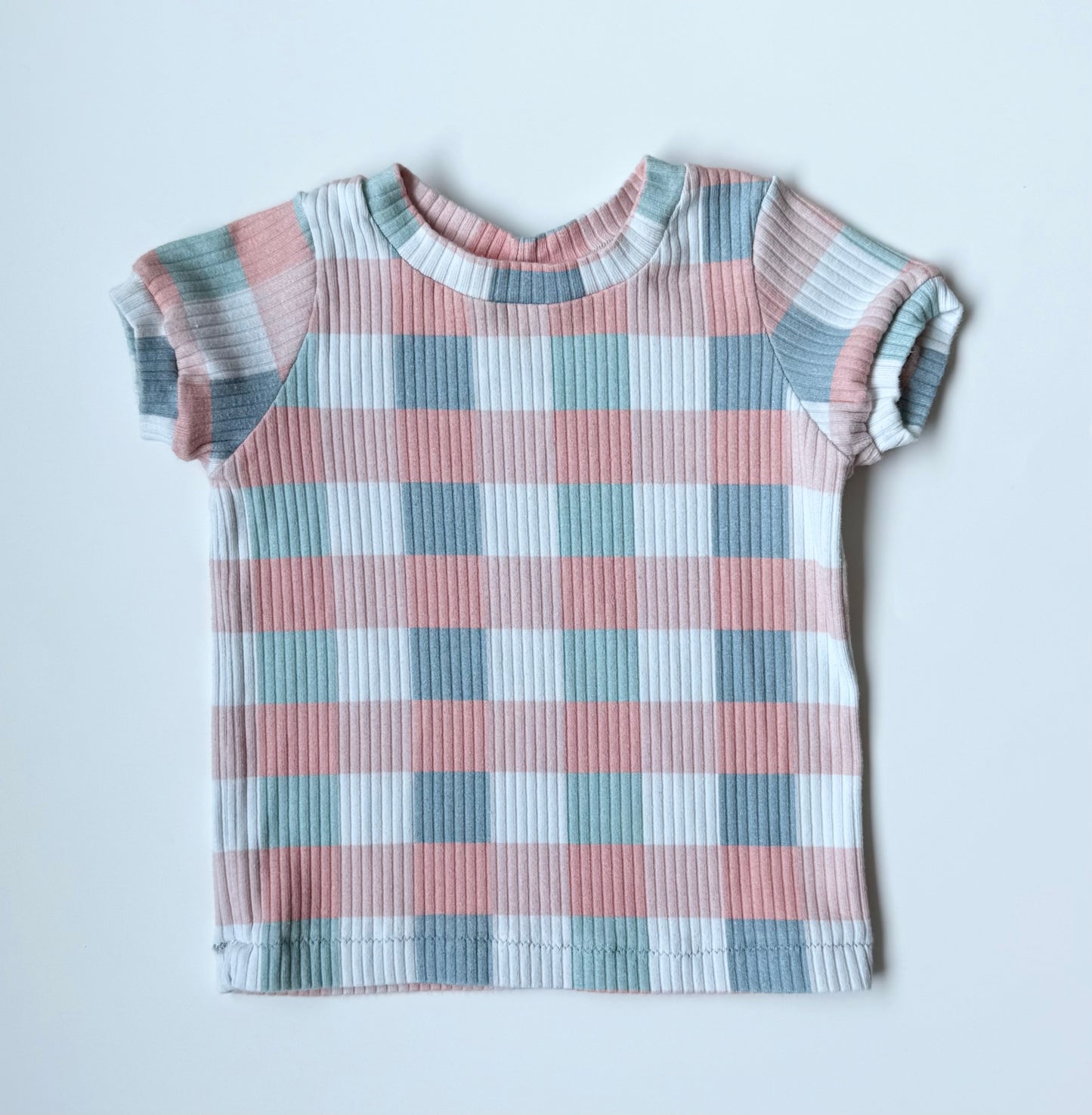 Hudson + Co Pink & Blue Pastel Checkered T-Shirt (12-18 Months)