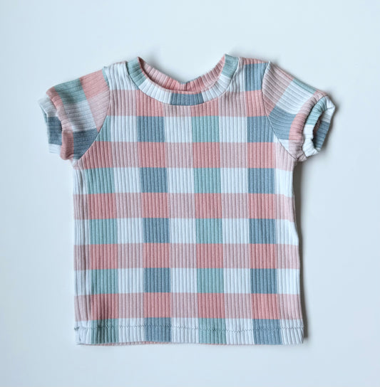 Hudson + Co Pink & Blue Pastel Checkered T-Shirt (12-18 Months)