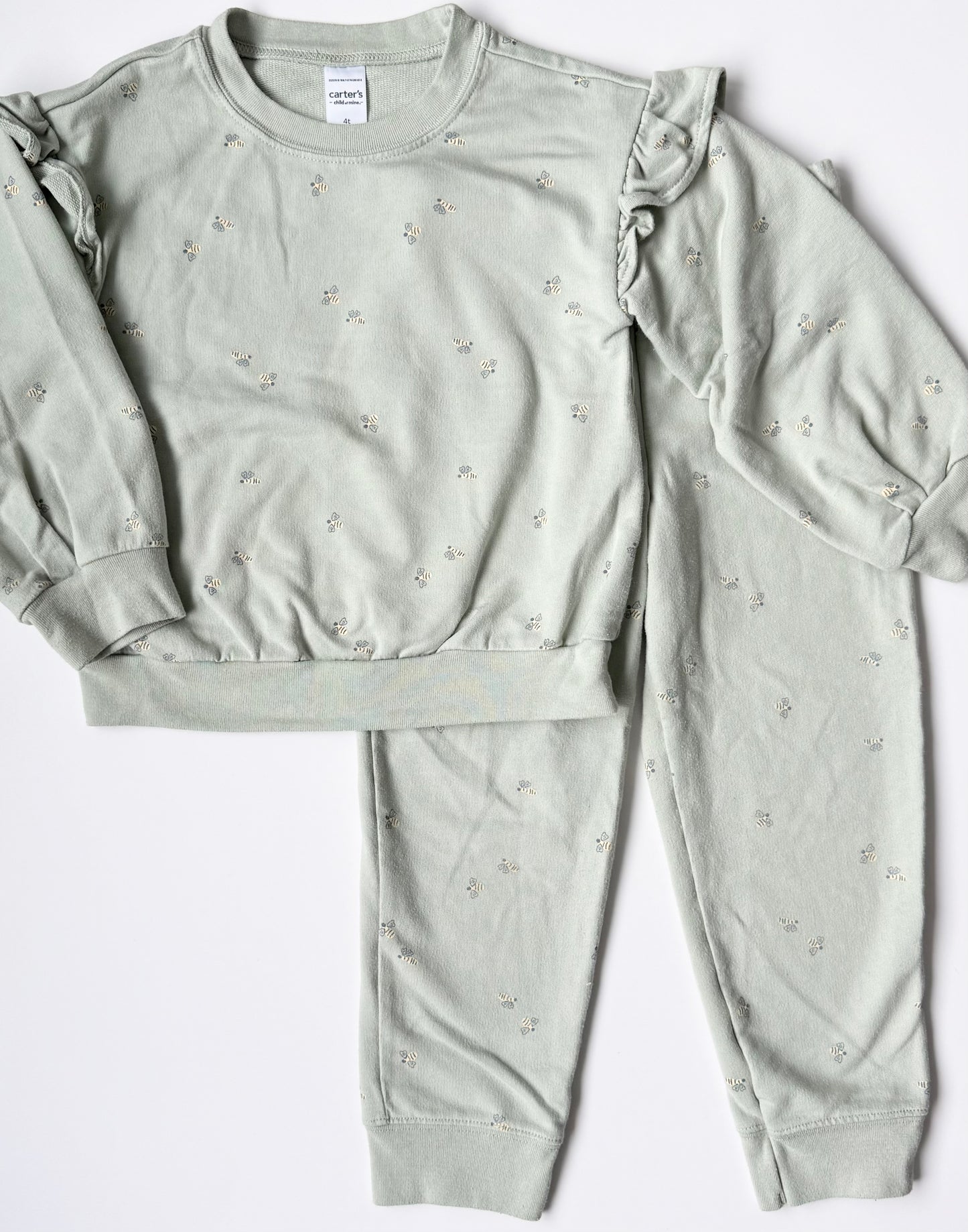 Carters Green Bumblebee Sweater & Pants Set (4T)
