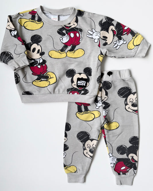Disney Baby Grey Mickey AOP Sweater & Pants Set (12 Months)