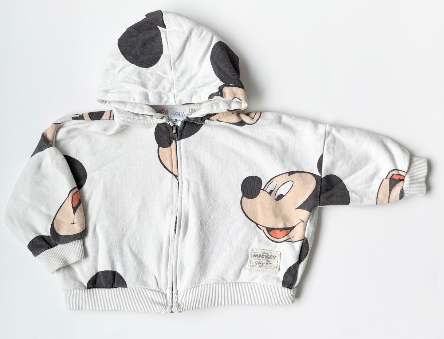Zara x Disney White AOP Mickey Zip Up Hoodie (12-18 Months)