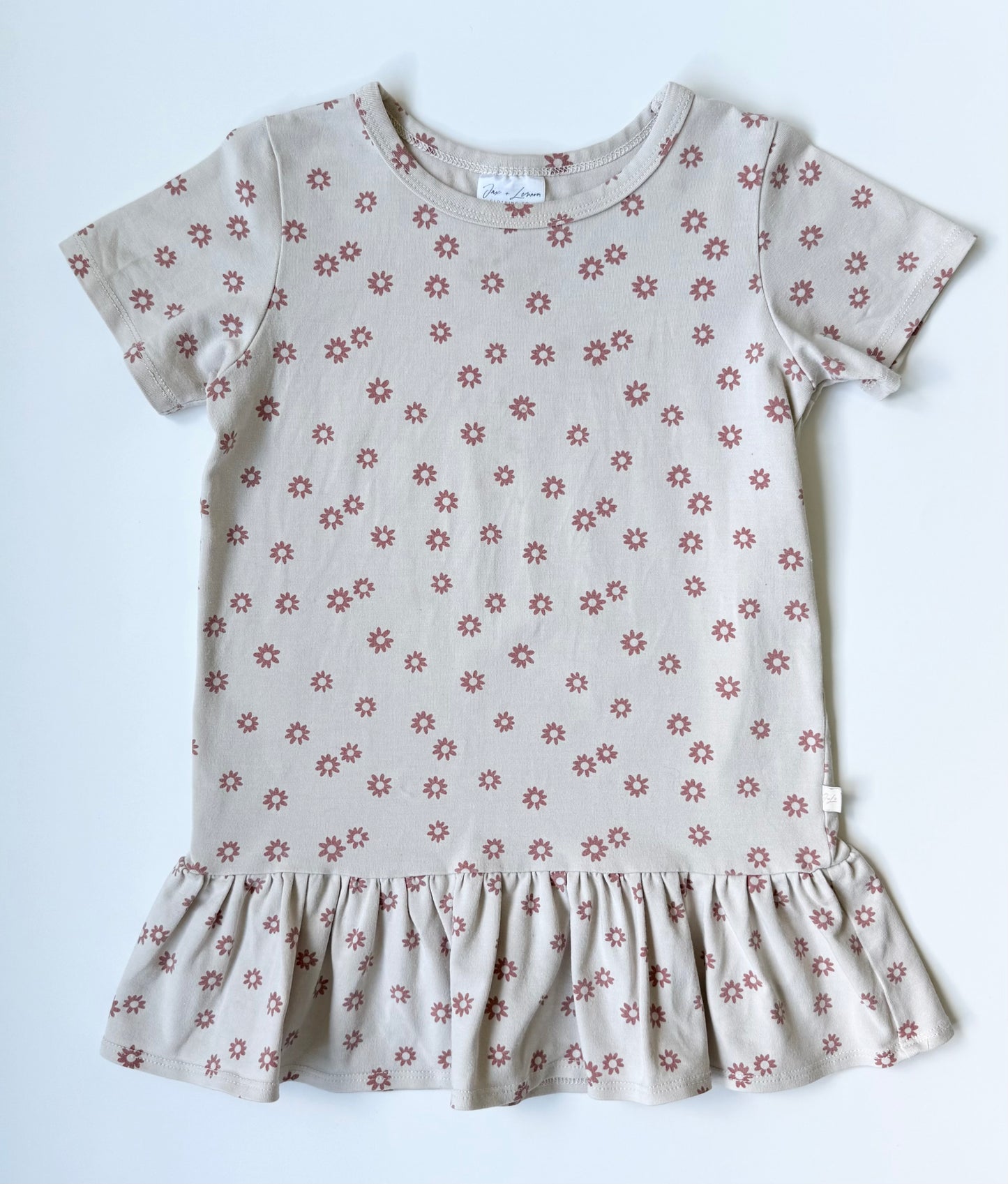Jax & Lennon Beige Floral Peplum T-Shirt Dress (3/4 Years)