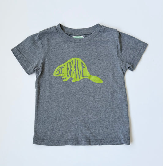 Little Orchard Grey & Green Beaver “Be Brave” T-Shirt (3T)