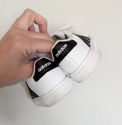 Adidas Grand Court White & Black Striped Velcro Sneakers (6)