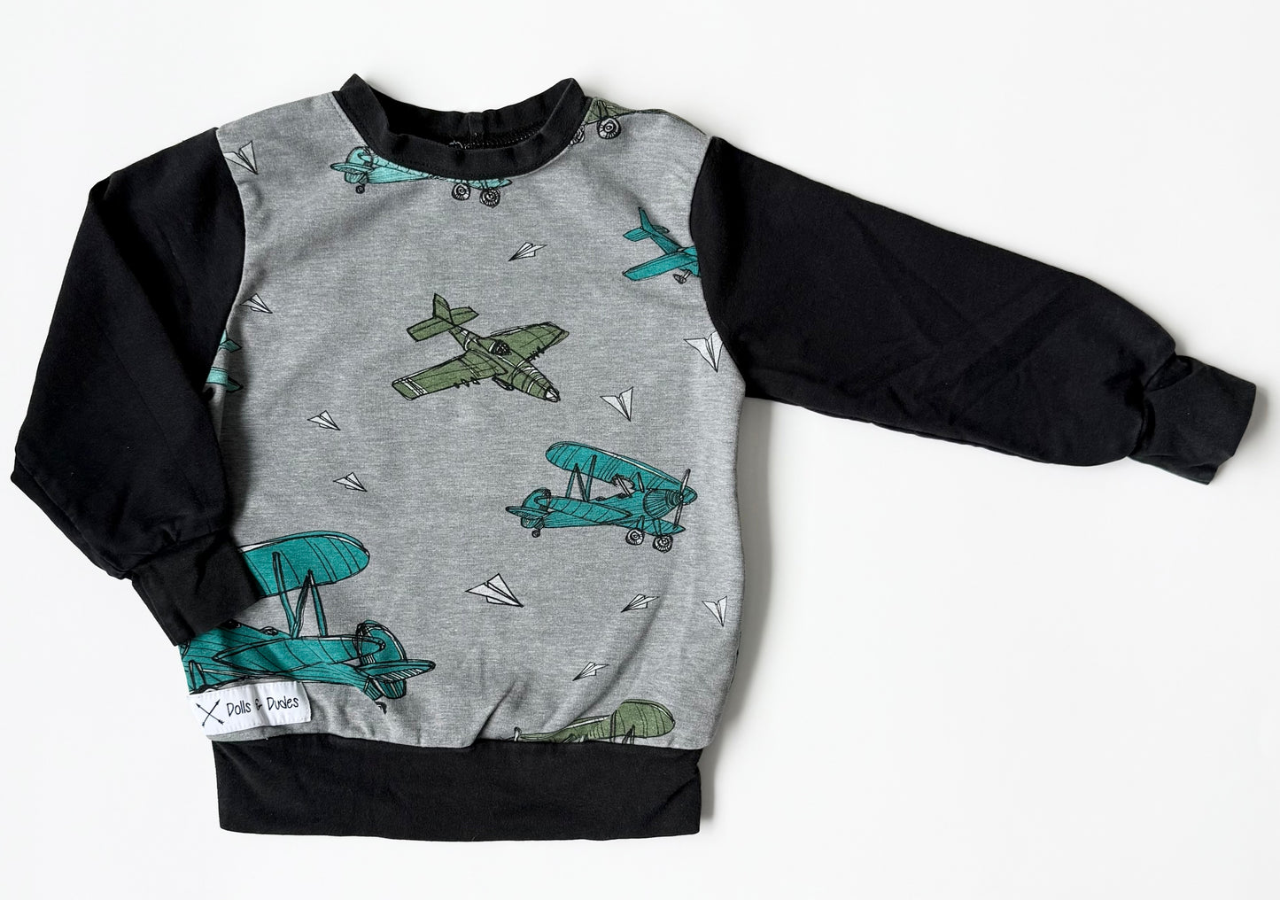 Dolls & Dudes Black & Grey Airplane Sweater (2T)