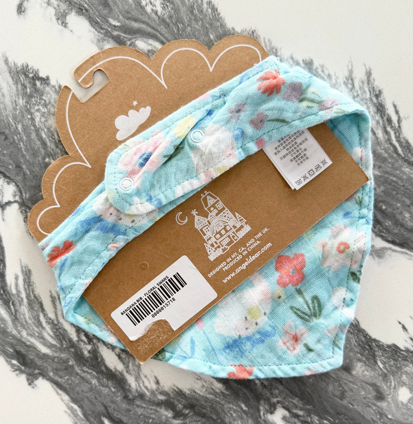 Angel Dear Blue Floral Swans Bandana Bib - New