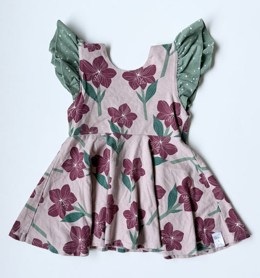 Finn & Grin Dark Red & Green Sleeveless Flutter Sleeve Dress/Top (4T)