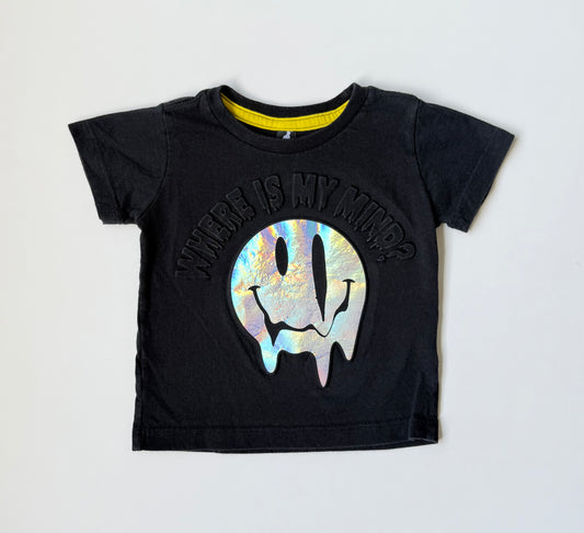 Cuidado Perro Kids Black “Where Is My Mind?” Holographic Smiley T-Shirt (12 Months)