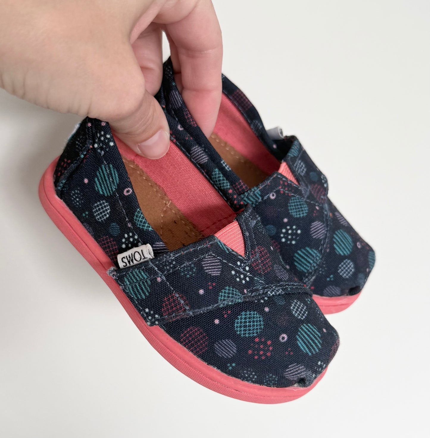 Toms Navy & Pink Circles Velcro Slip On Sneakers (5)