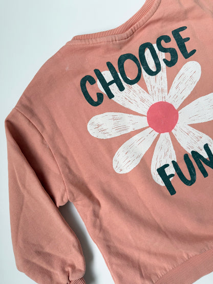 Zara Pink Daisy “Choose Fun” Crewneck Sweater - New (4-5 Years)