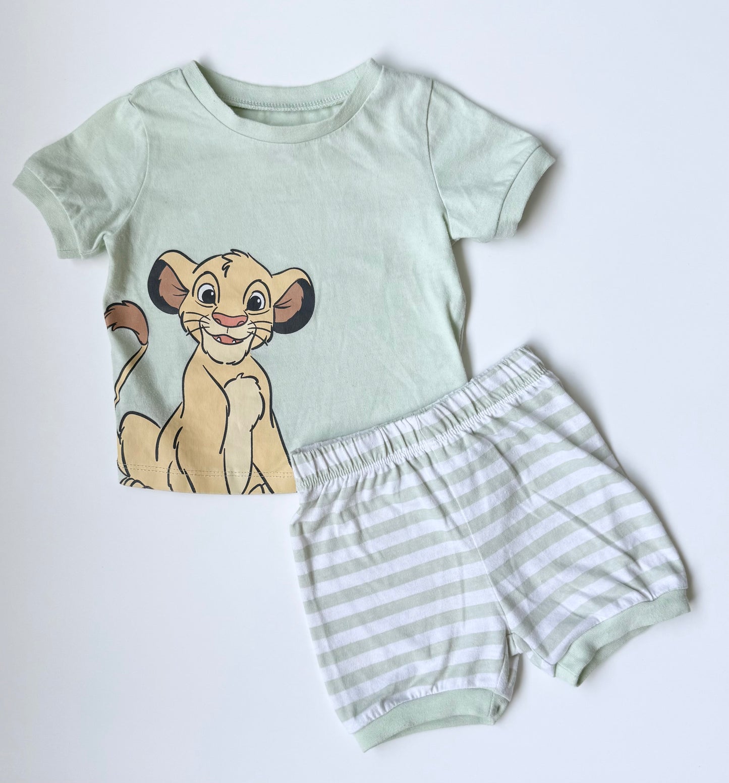 Disney Baby The Lion King Green Simba T-Shirt & Matching Striped Shorts Set (6-12 Months)