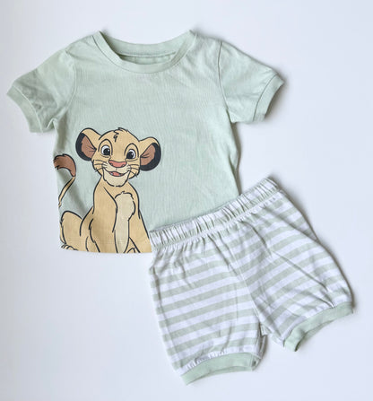 Disney Baby The Lion King Green Simba T-Shirt & Matching Striped Shorts Set (6-12 Months)