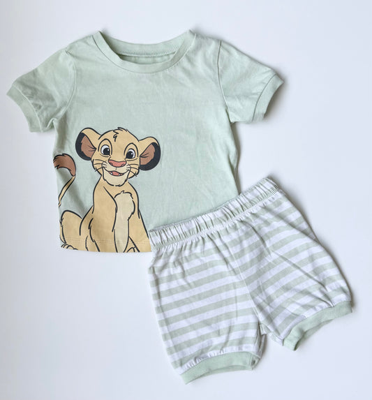 Disney Baby The Lion King Green Simba T-Shirt & Matching Striped Shorts Set (6-12 Months)