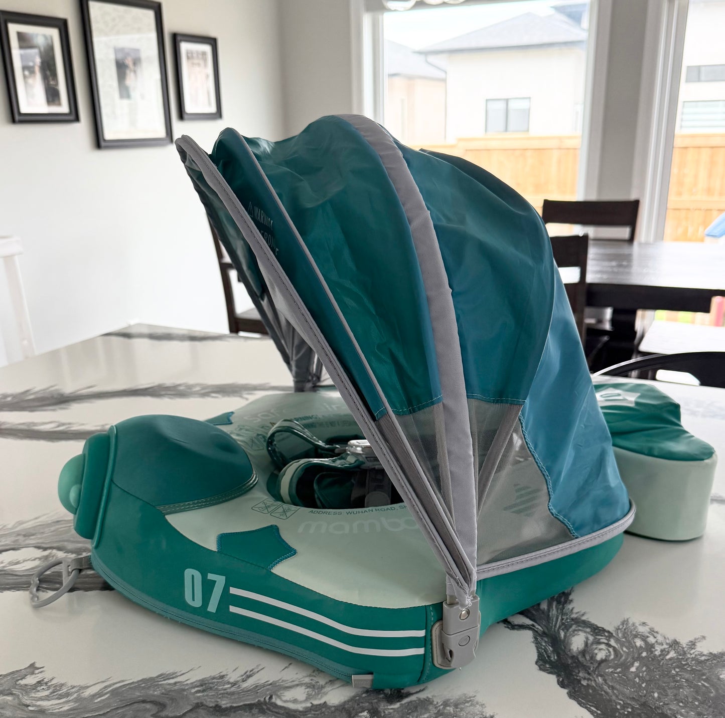 Mambobaby Baby Non-Inflatable Swim Float With Canopy in Airplane Green