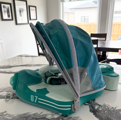 Mambobaby Baby Non-Inflatable Swim Float With Canopy in Airplane Green