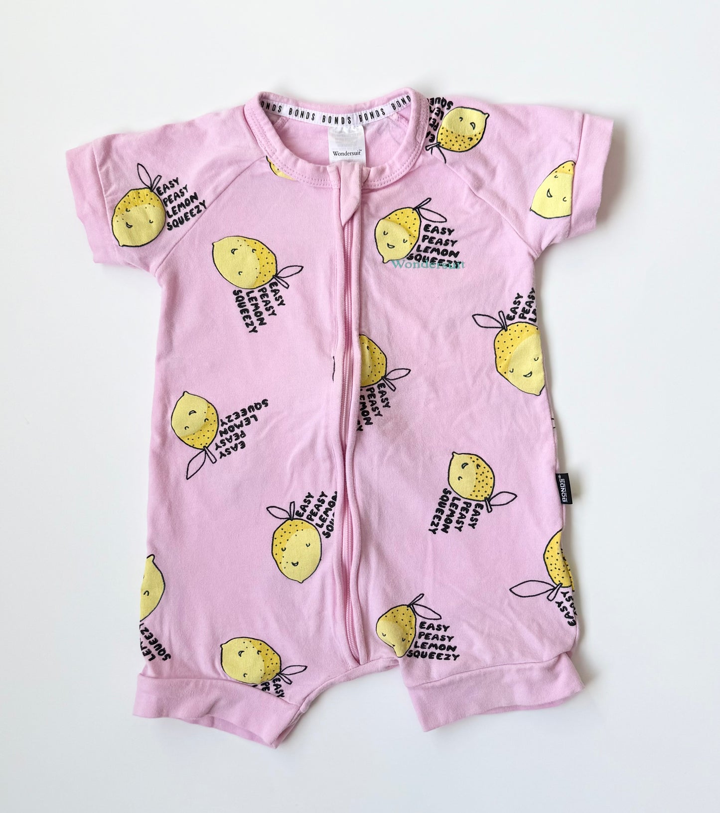 Bonds Wondersuit Pink Easy Peasy Lemon Squeezy Shorty Romper (6-12 Months)