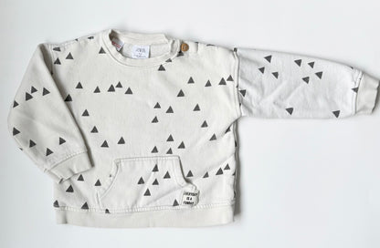 Zara White & Black Triangles Large Pocket “Everyday Is A Funday” Sweater (18-24 Months)