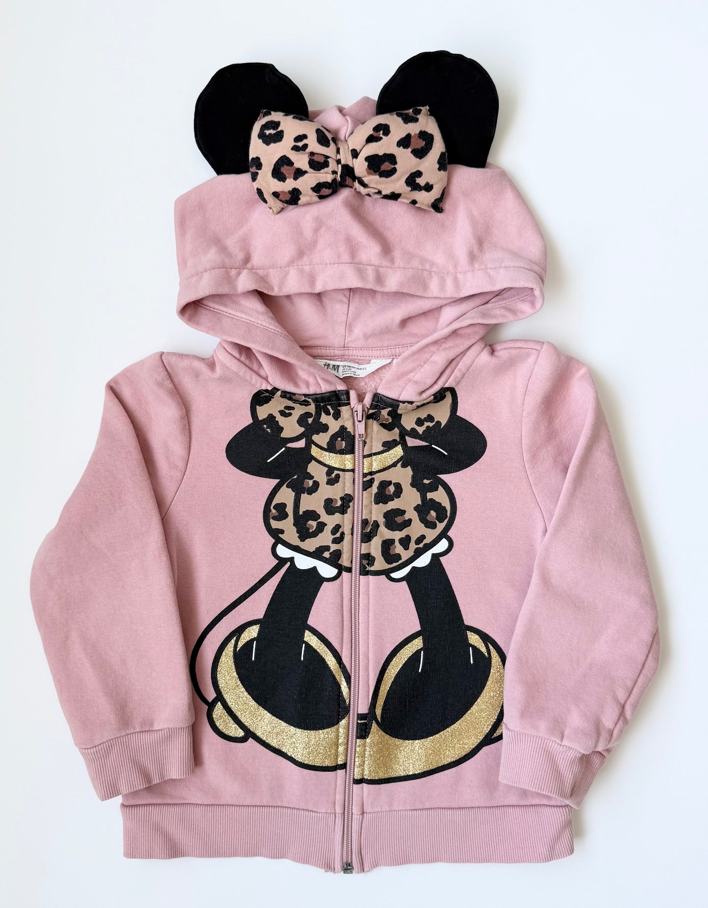 H&M x Disney Pink & Cheetah Minnie Mouse Zip Up Hoodie (2-4 Years)