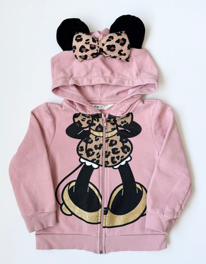 H&M x Disney Pink & Cheetah Minnie Mouse Zip Up Hoodie (2-4 Years)
