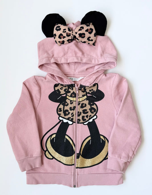 H&M x Disney Pink & Cheetah Minnie Mouse Zip Up Hoodie (2-4 Years)