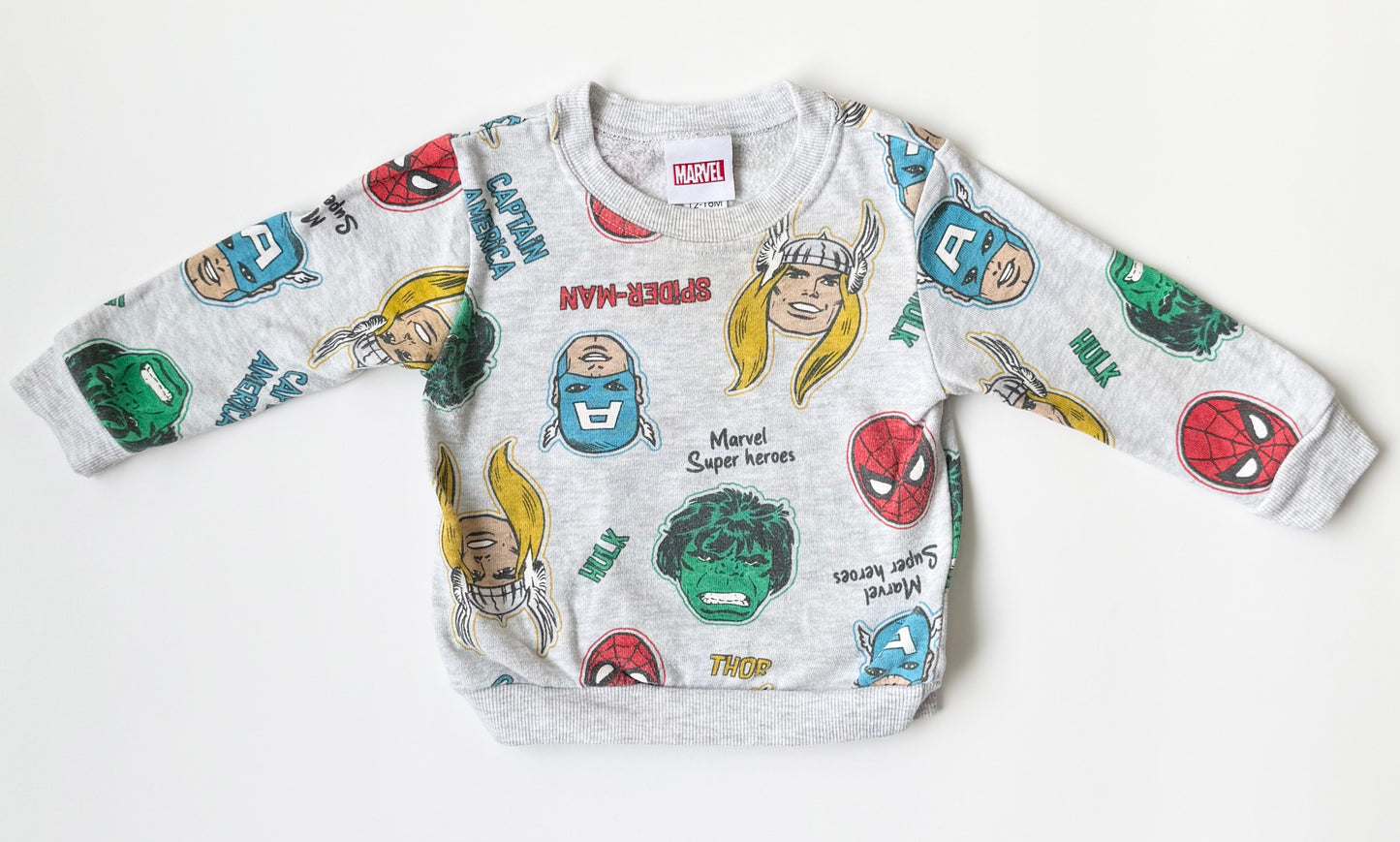 Marvel Light Grey Avengers Characters Crewneck Sweater (12-18 Months)