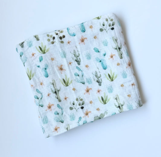 Loulou Lollipop Watercolour Cactus Muslin Bamboo Swaddle Blanket