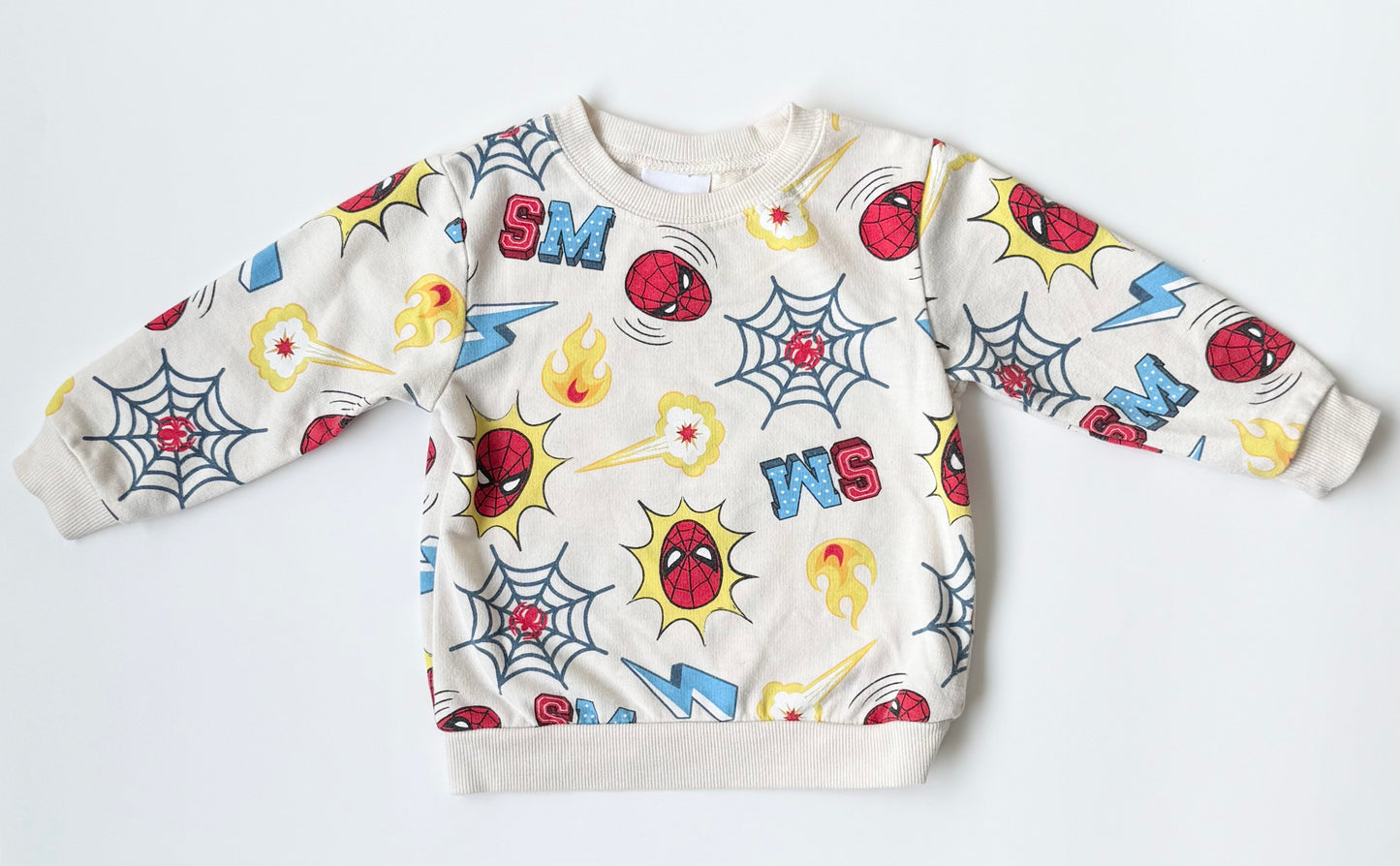 Marvel Light White Spider-Man Crewneck Sweater (12-18 Months)