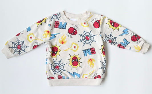 Marvel Light White Spider-Man Crewneck Sweater (12-18 Months)