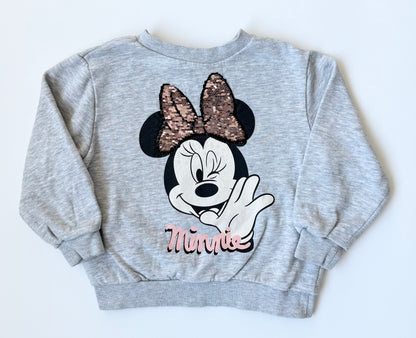 H&M x Disney Grey & Pink Sequence Bow Minnie Mouse Sweater (3-4 Years)