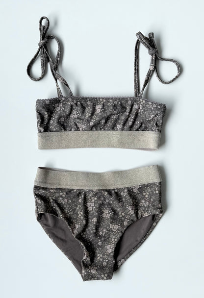 Jamie Kay Grey & Gold Sparkle Floral Sophia Two Piece Swimsuit Set (3T)