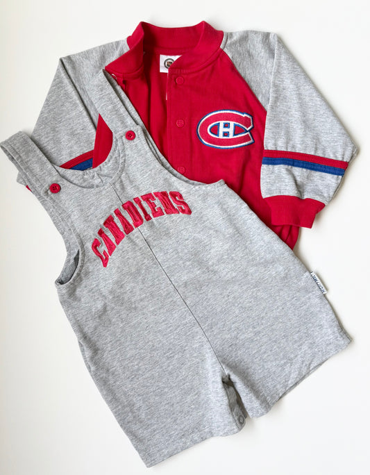 Montreal Canadiens Grey & Red Romper & Matching Bomber Sweater Hockey Set (24 Months)
