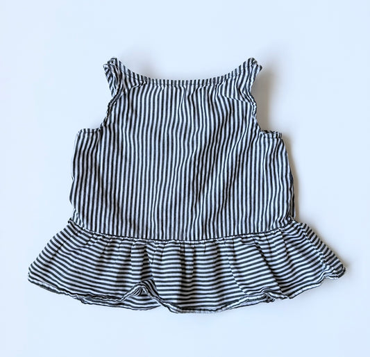 Zara Black & White Striped Cropped Peplum Tank (4T)
