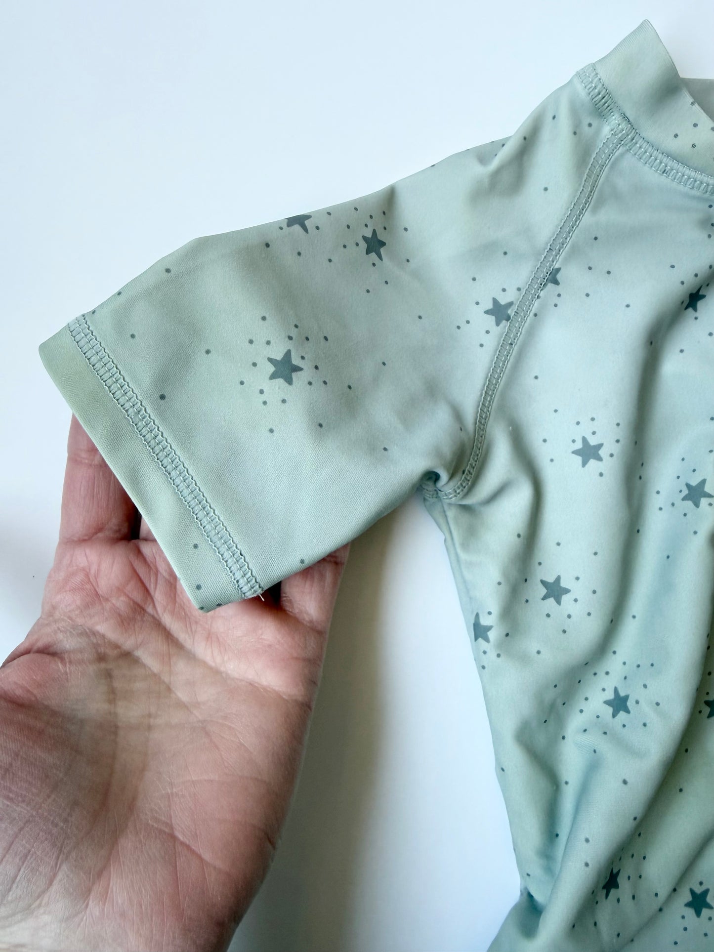 Quincy Mae Green Stars Short Rashguard One Peice Swimsuit (18-24 Months)