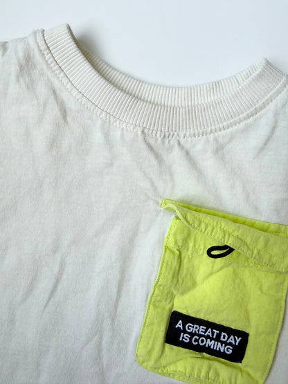 Zara White & Neon Pocket “A Great Day Is Coming” T-Shirt (9-12 Months)