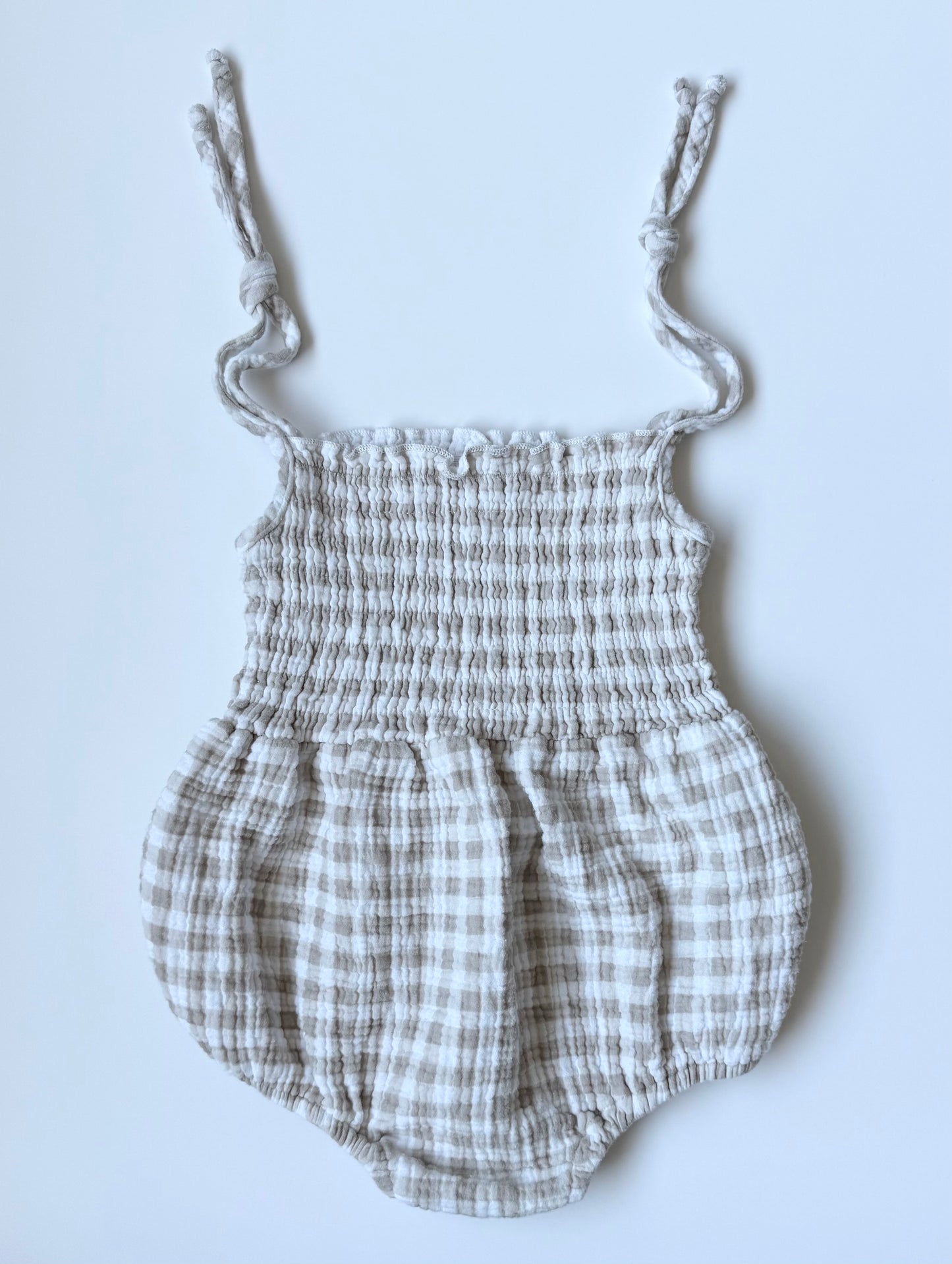 Alice + Ames White & Beige Gingham Muslin Tank Bubble Romper (3T)