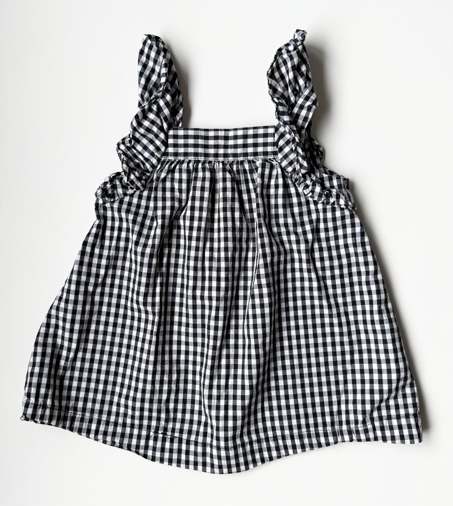 Zara Black & White Gingham Ruffle Shoulder Tank Top (2/3 Years)