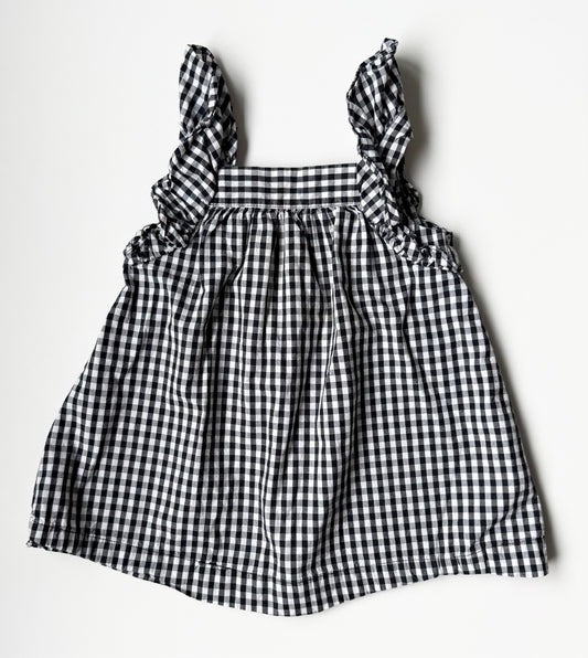 Zara Black & White Gingham Ruffle Shoulder Tank Top (2/3 Years)