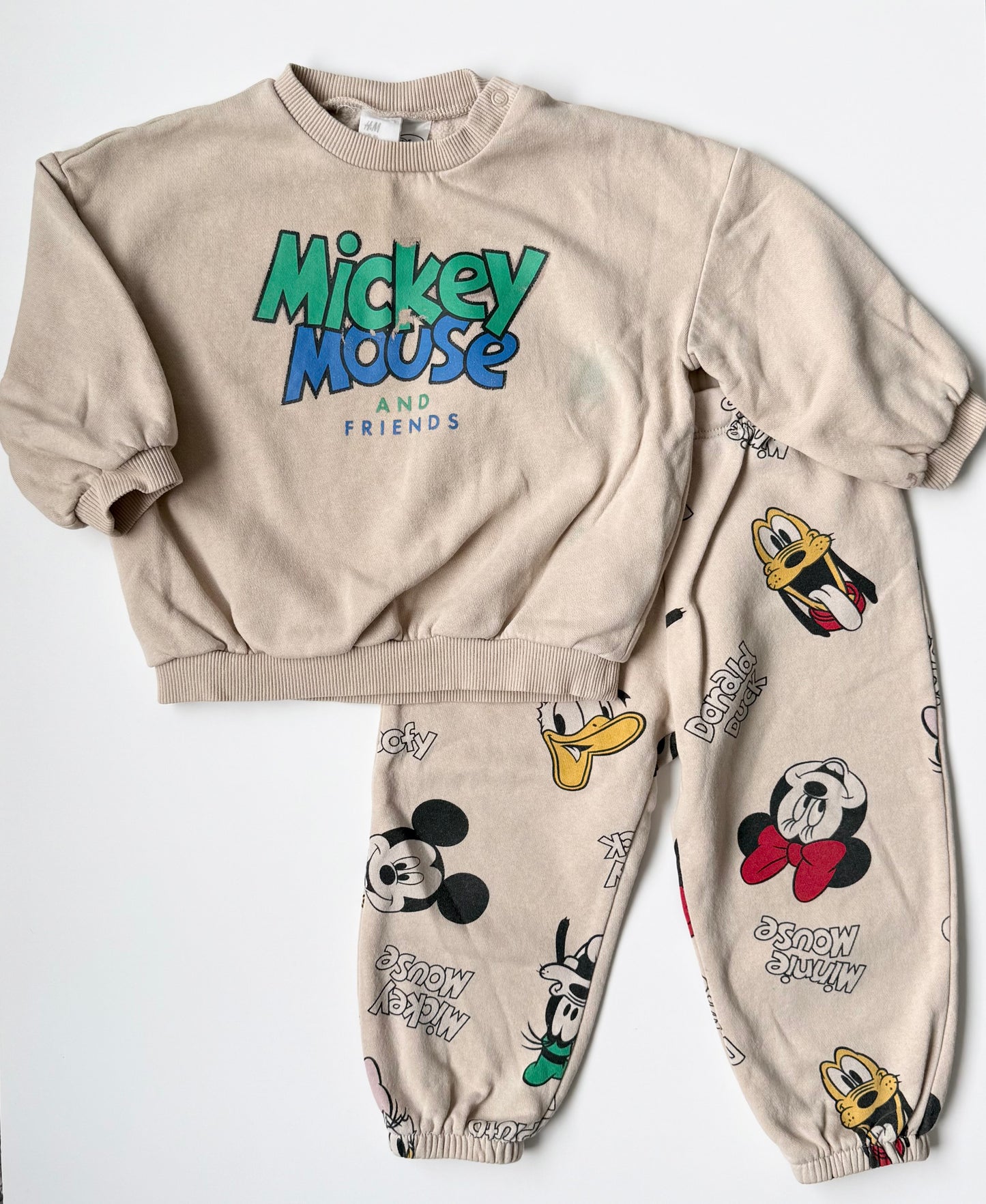 H&M x Disney Beige Mickey Mouse & Friends AOP Sweater & Pants Set (12-18 Months)