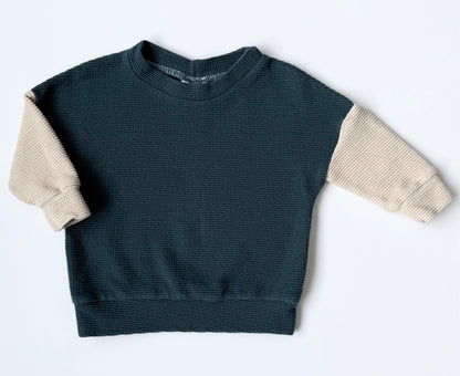 Dear Aspen Dark Turquoise & Beige Waffle Sweater (9-12 Months)