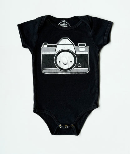 Whistle & Flute Black Camera T-Shirt Bodysuit (6-12 Months)