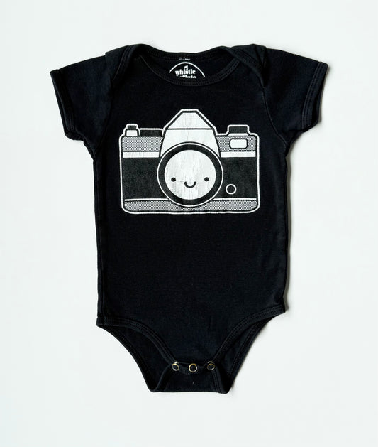 Whistle & Flute Black Camera T-Shirt Bodysuit (6-12 Months)